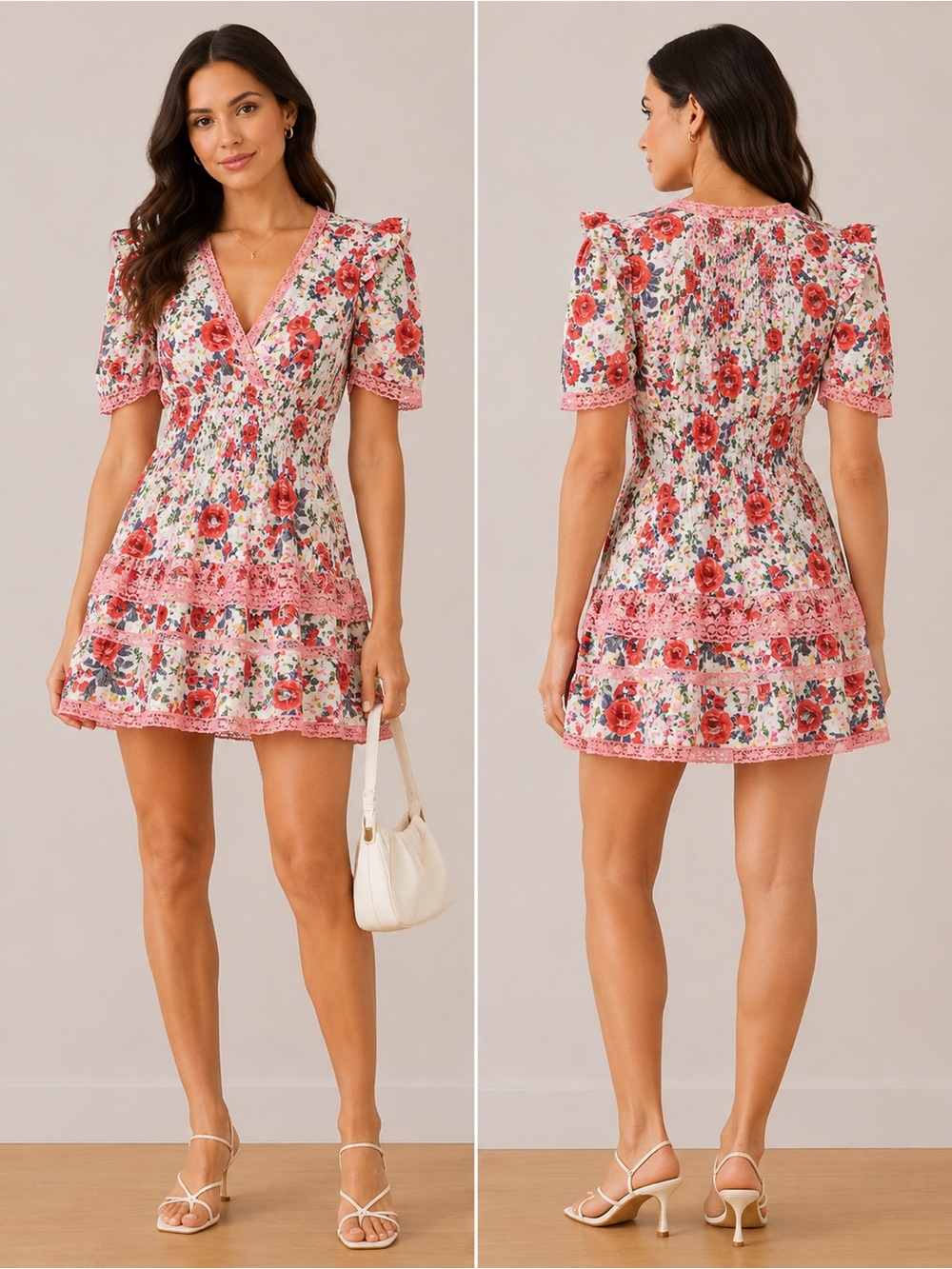 LoveShackFancy Rena Dress Rush of Red Floral Lace Mini Dress